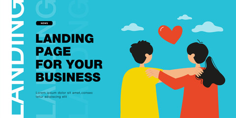 Back view of little boy and girl hugging. Cartoon heart above cute children flat vector illustration. Love, first feelings, dating, relationship concept for banner, website design or landing web page