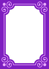 Vector purple pink border frame. Background or book page. Simple rectangular billboard, poster, card, plaque, signboard, sticker, or label