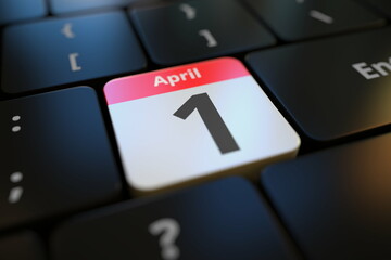 April 1 date on a keyboard key, 3d rendering