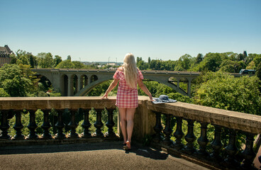 Woman enjoying the city view in Luxembourg