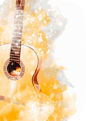 Guitar music illustration with abstract effects in poster format. - 489365564