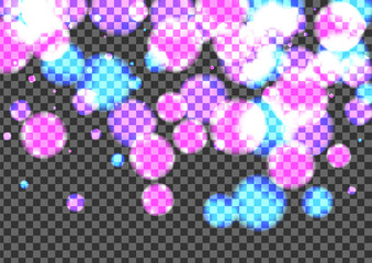 Blue Flare Background Transparent Vector. Dot Summer Card. Graphic Texture. Blur Bokeh Warm Illustration. Purple Glamour.