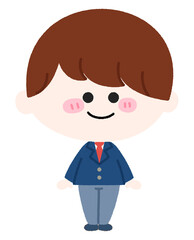 制服を着たにっこり笑顔のかわいい男の子のイラスト。ズボンをはいているバージョン。