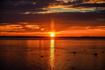 Midnight sun at summer solstice in Oulu, Finl