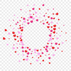 Pink Confetti Background Transparent Vector. Color Texture Heart. Fond Congratulation Frame. Red Heart Valentine Backdrop. Tender Banner Pattern.
