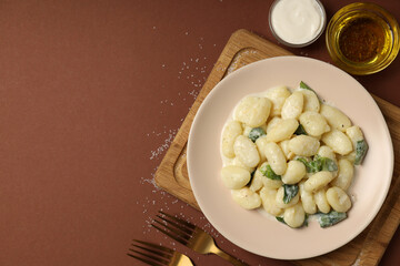 Concept of tasty food with gnocchi, space for text