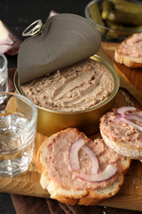 Concept of tasty food with pate, close up