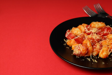 Concept of tasty food with gnocchi, space for text
