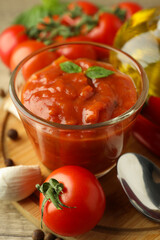 Concept of tasty food with adjika, close up