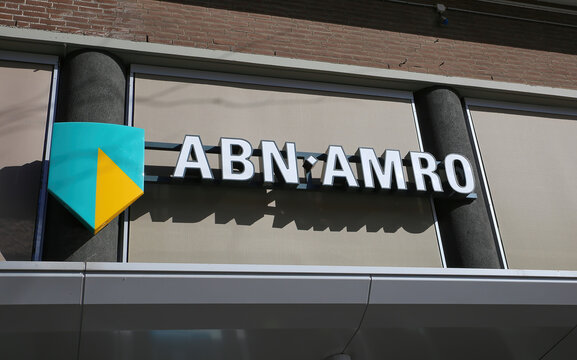 Roermond, Netherlands - February 9. 2022: View on house facade with logo lettering of dutch bank abn amro over entrance
