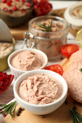 Concept of tasty food with pate, close up