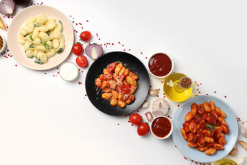 Concept of tasty food with gnocchi, top view