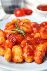 Concept of tasty food with gnocchi, close up
