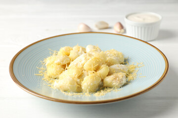 Concept of tasty food with gnocchi, close up