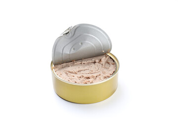Tin can of pate isolated on white background