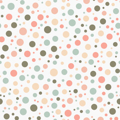 Funny abstract multicolored seamless pattern, polka dot. Circles on a light background in a pastel palette. Vector illustration for print