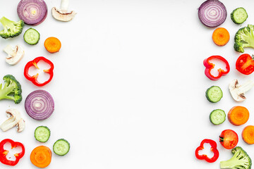 Fototapeta na wymiar Colorful vegetables background. Food cooking banner top view