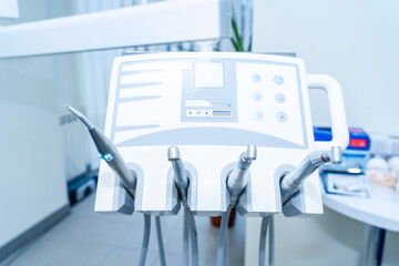 Professional Dentist instruments in the dental office. Set of dental care instruments