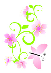 background with butterfly and pink flowers