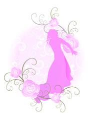 Obraz na płótnie Canvas pink flowers illustration with girl 