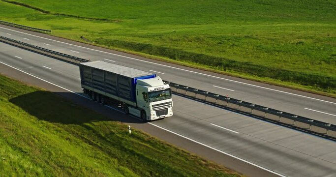 Aerial shot of a truck on road
