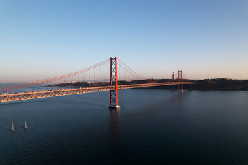 View of the 25 de Abril Bridge. Lisbon, Portugal.