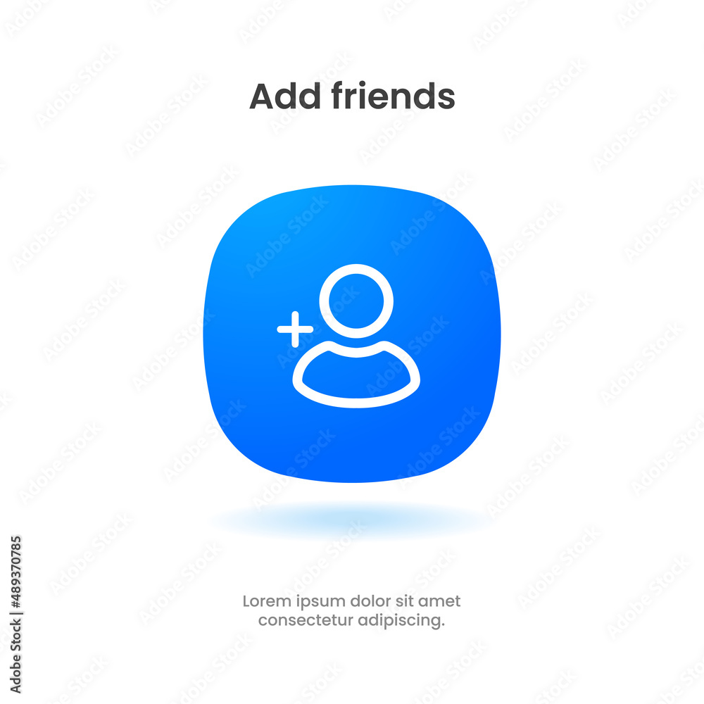 Aufkleber 3d isolated vector elements. Minimal modern add friend, people, contact icon emblem symbol. 3d blue add friends icon. Mobile app icons. Device UI UX mockup.