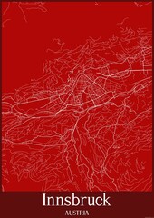 Red map of Innsbruck Austria.