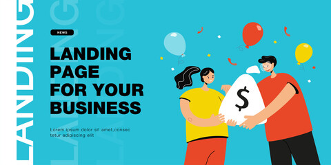 Friend giving woman sack of money. Female character getting rewards, balloons and confetti flat vector illustration. Loyalty program, celebration concept for banner, website design or landing web page