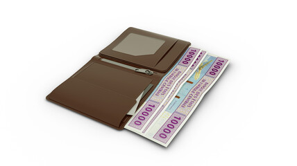 3D rendering of 10000 Central African CFA franc notes in wallet