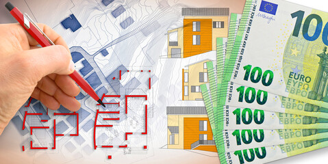 Costs for the construction of a residential building - concept with residential building project...