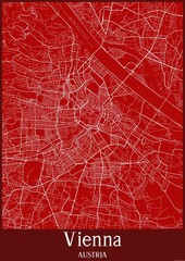 Red map of Vienna Austria.