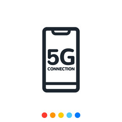 Icon of Smartphone with 5G internet connection.