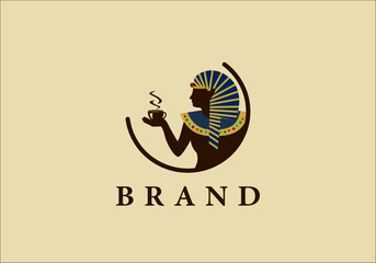 Egyptian king coffee logo, suitable for cafe symbols.