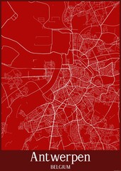 Red map of Antwerpen Belgium.