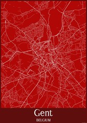 Red map of Gent Belgium.