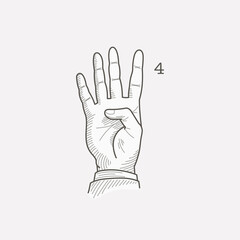 Number four logo in a deaf-mute hand gesture alphabet.