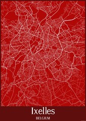 Red map of Ixelles Belgium.