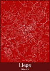 Red map of Liege Belgium.