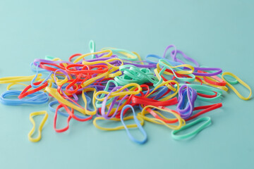 rainbow color Rubber bands on color background 