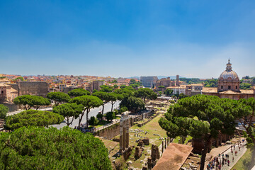 Fototapeta na wymiar The popular tourist attraction, the Roman Forum, locatd in Rome, Italy
