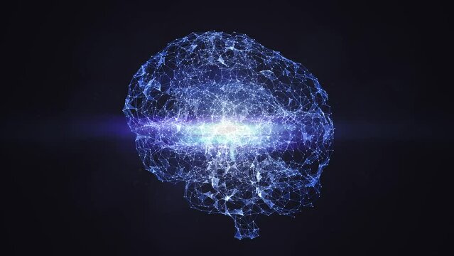 Artificial Intelligence - Building Neural Network - Net shaped brain on black background 4K seamless loop multi colour	
