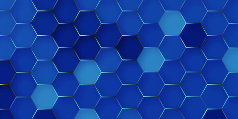 Modern background with hexagons. Technology concept 3d honeycomb blue hexagon background with geometric shapes, modern hexagon background for decoration, book cover, template and construction.