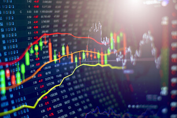 Stock market or forex trading chart and candlestick chart suitable for financial investment ideas, economic trends, background for all business ideas and art designs, abstract business index chart.