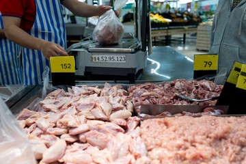 food scale in super market selling a variety of fresh food.
