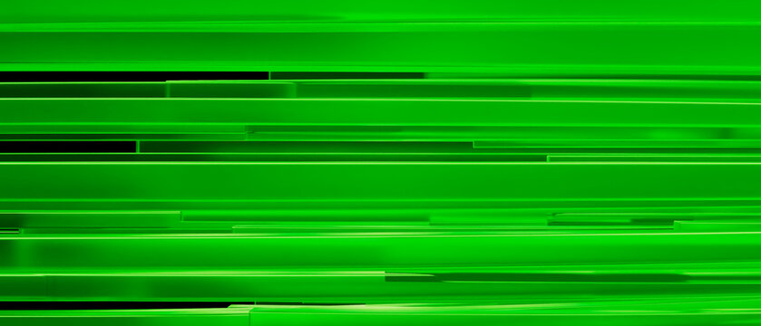 Abstract green stripes on dark background. Motion lines background. 3d rendering