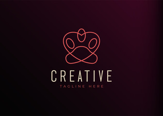 Pet Love Logo Design Template. Pet Care Icon Line Art Vector