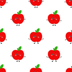 cute cartoon apple seamless pattern, vector illustration