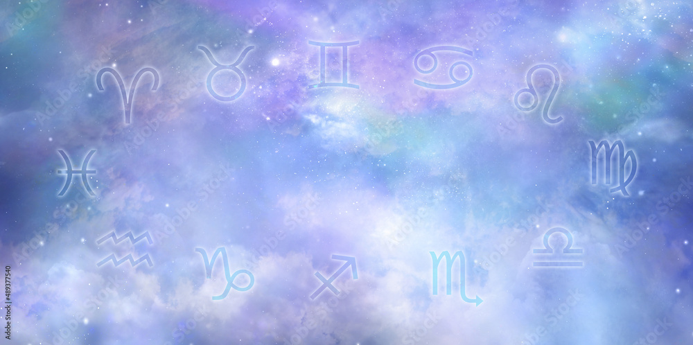 Canvas Prints the twelve celestial signs of the zodiac - beautiful heavenly cosmos background with 12 astrology si