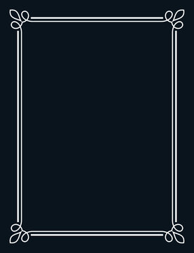 Vector border frame on black background in goth style. Simple rectangular billboard, poster, card, plaque, signboard, sticker, or label 